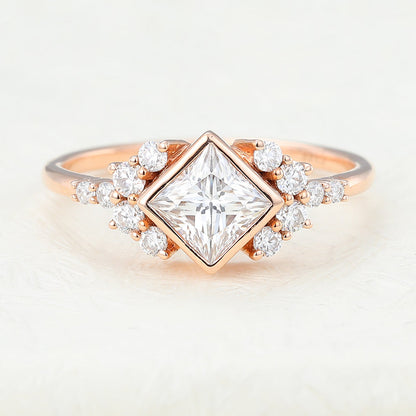 0.64 CT Princess Shaped Moissanite Engagement Ring In Cluster Design