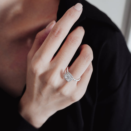 1.50 CT Cushion Halo Moissanite Engagement Ring