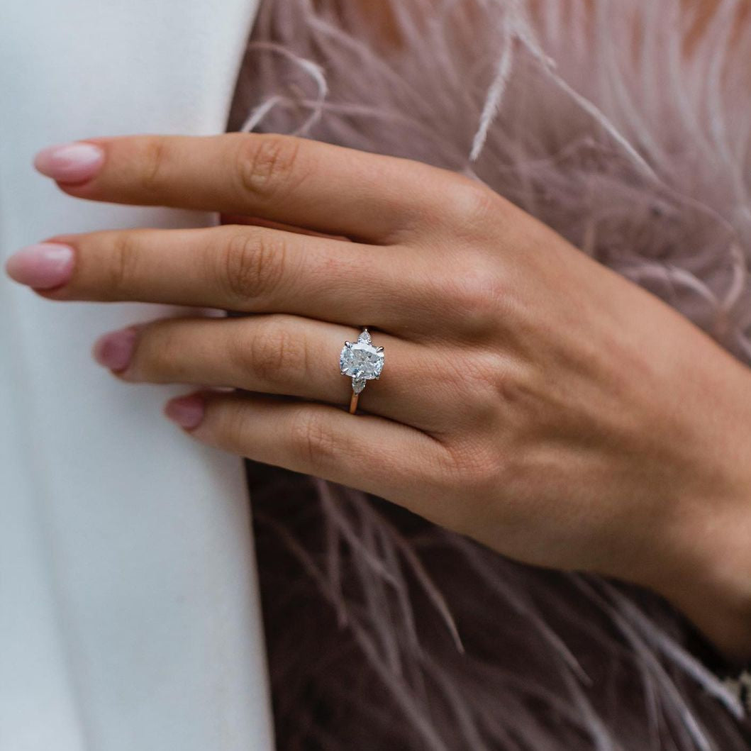 2.2 CT Cushion Three Stone Moissanite Engagement Ring