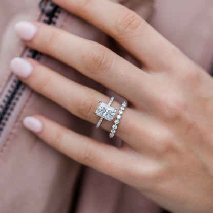 2.7 CT Radiant Hidden Halo & Pave Moissanite Engagement Ring