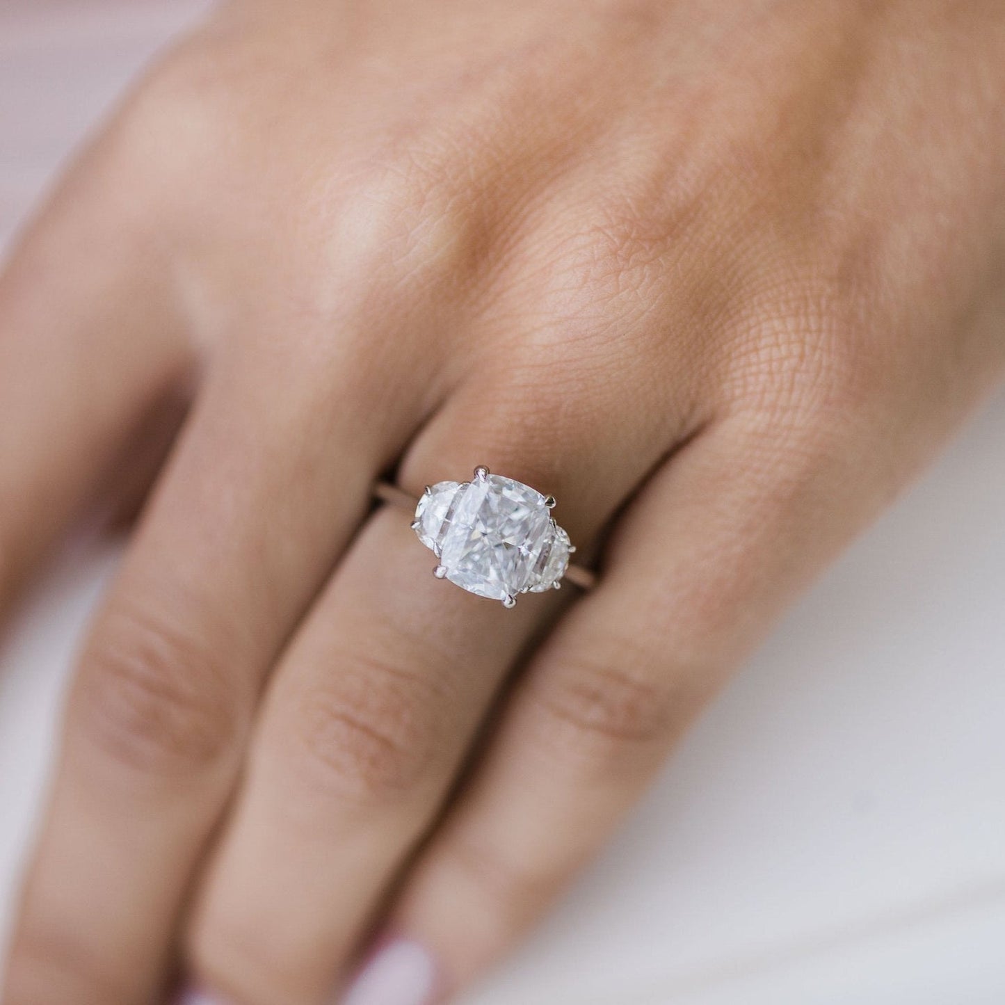 2.5 CT Elongated Cushion Three Stone Moissanite Engagement Ring