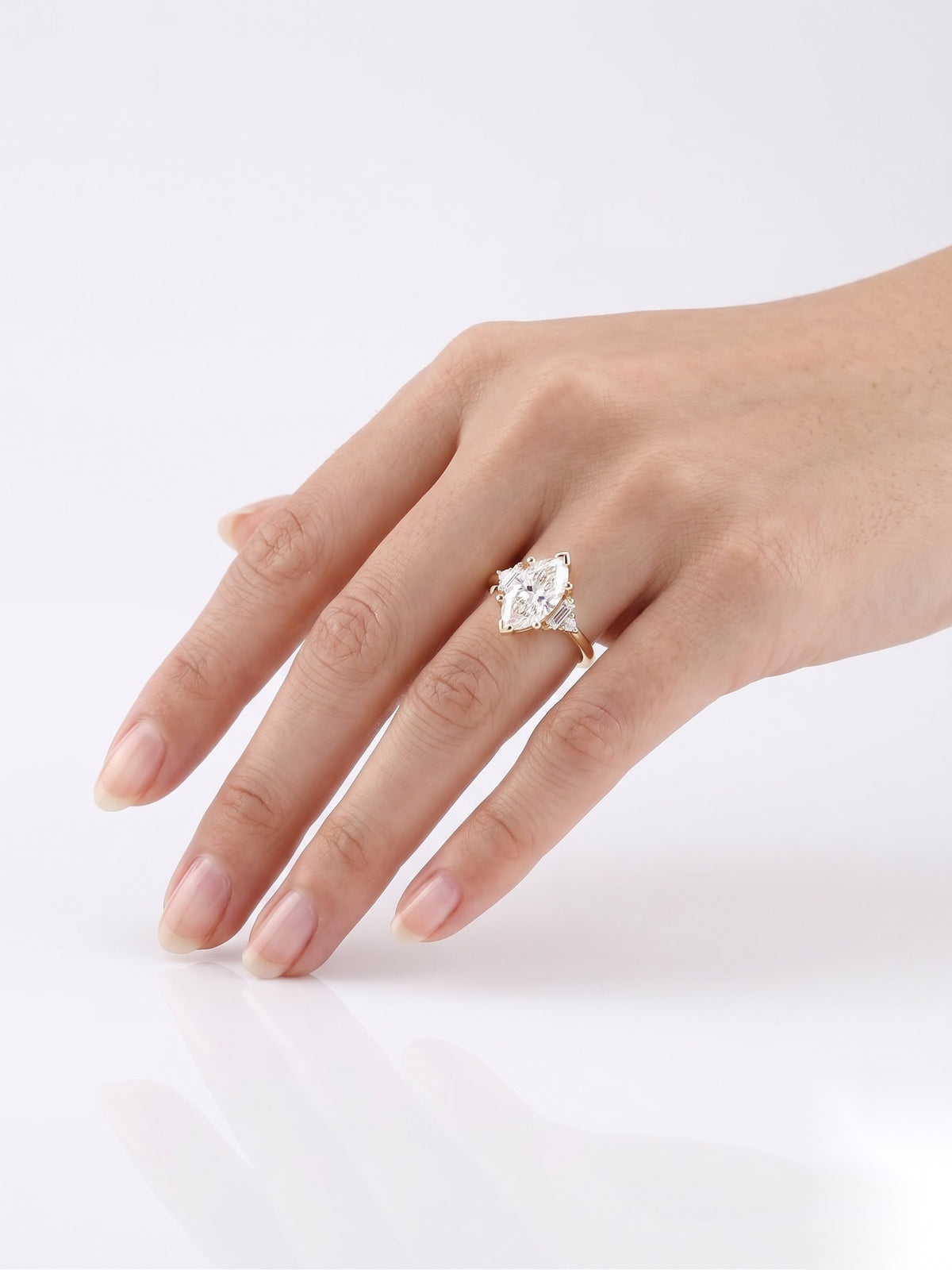 1.5 CT Marquise Five Stone Moissanite Engagement Ring