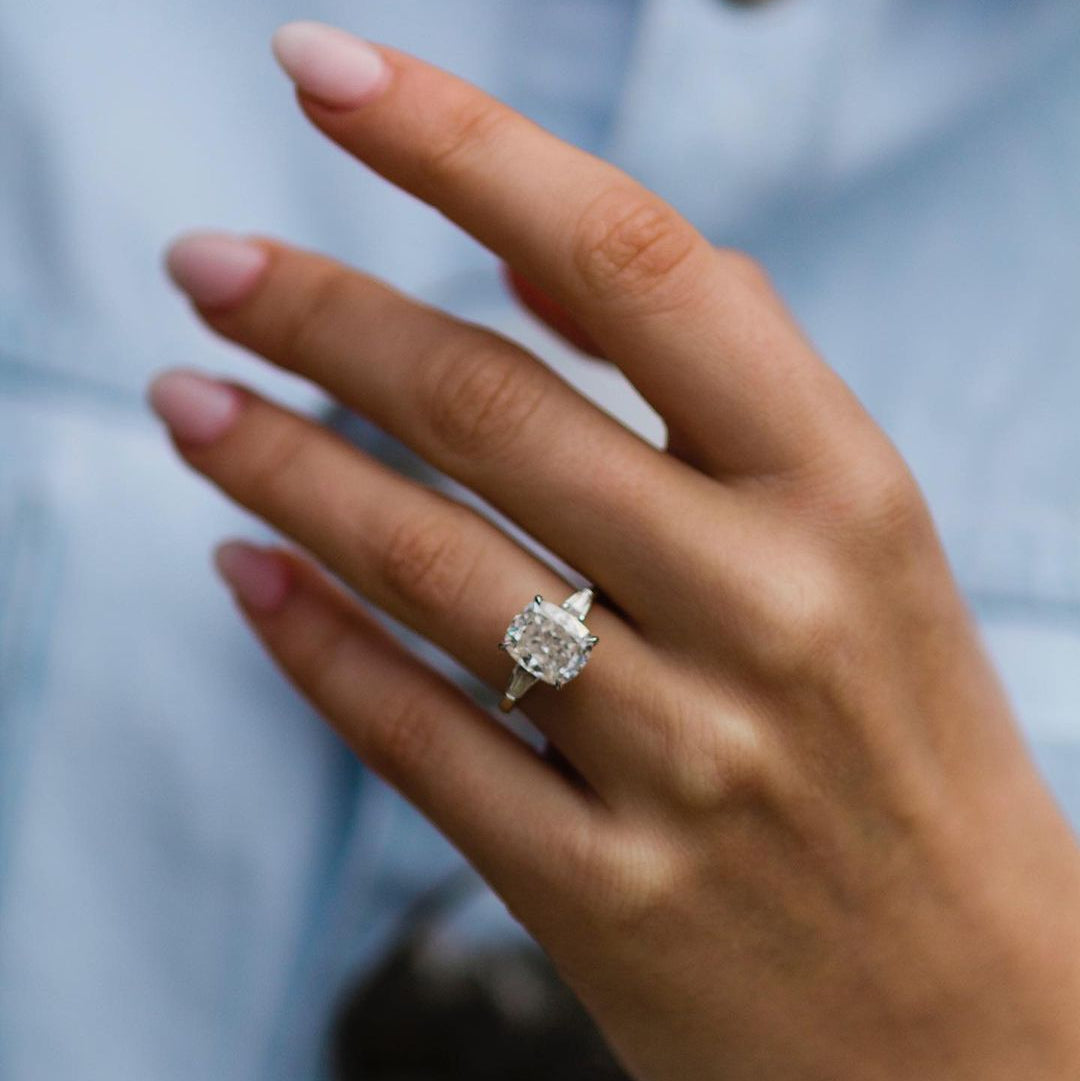 3.15 CT Cushion Three Stone Moissanite Engagement Ring