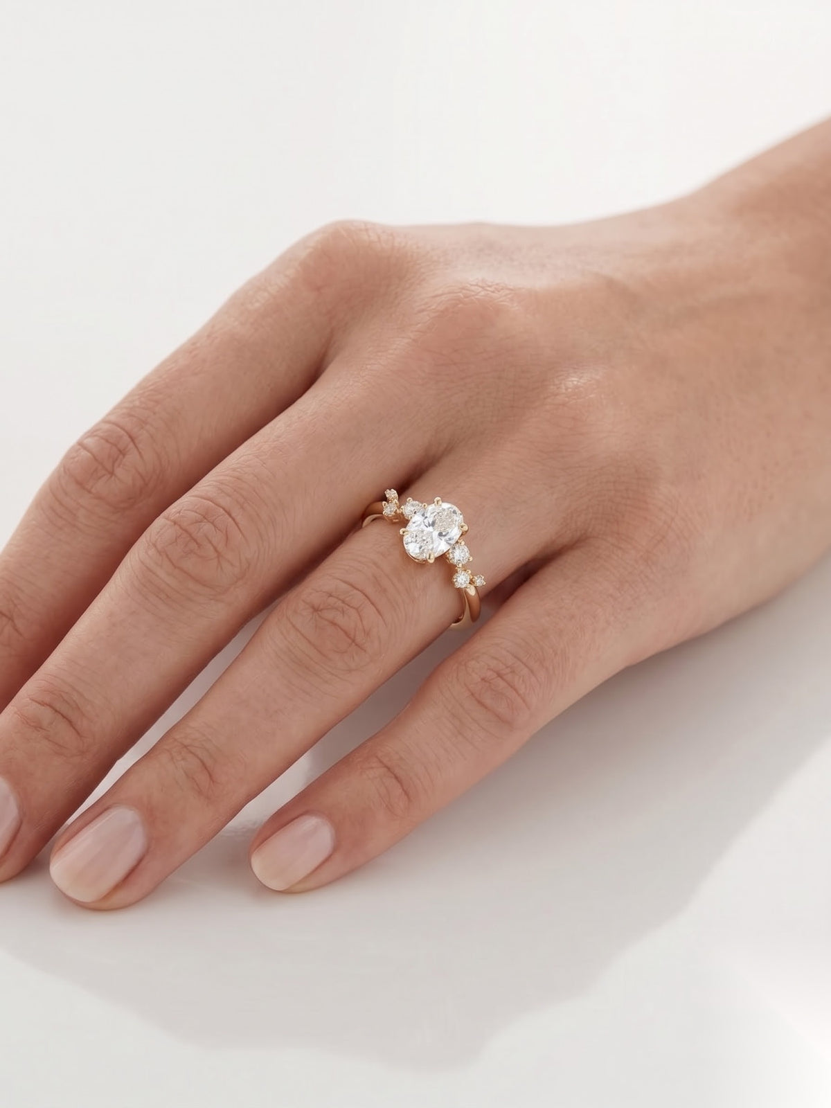 0.75 CT Oval Dainty Pave Moissanite Engagement Ring
