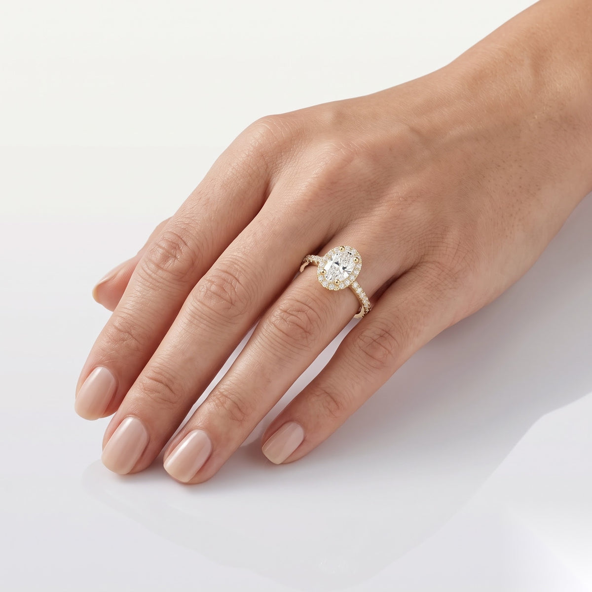 0.5 CT Oval Halo & Pave Moissanite Engagement Ring