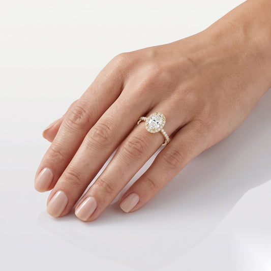 0.5 CT Oval Halo & Pave Moissanite Engagement Ring