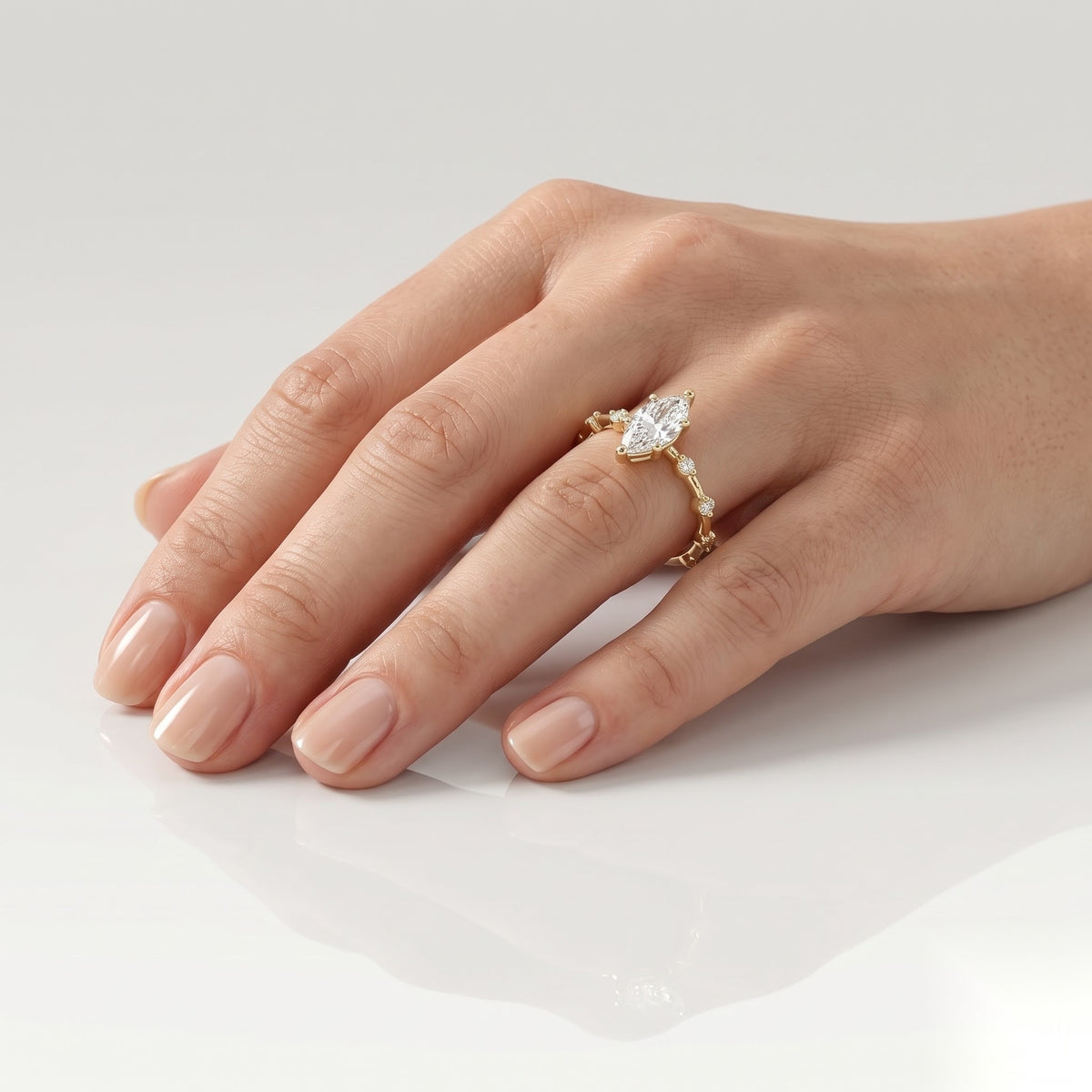 0.5 CT Marquise Dainty Pave Moissanite Engagement Ring