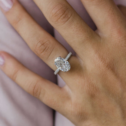 3.4 CT Oval Hidden Halo & Pave Moissanite Engagement Ring