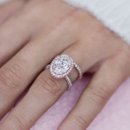 3.9 CT Oval Halo & Pave Moissanite Engagement Ring