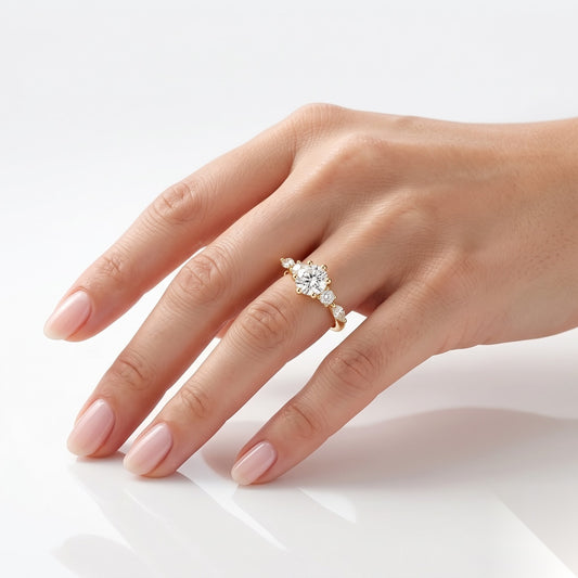 0.5 CT Round Dainty Pave Moissanite Engagement Ring