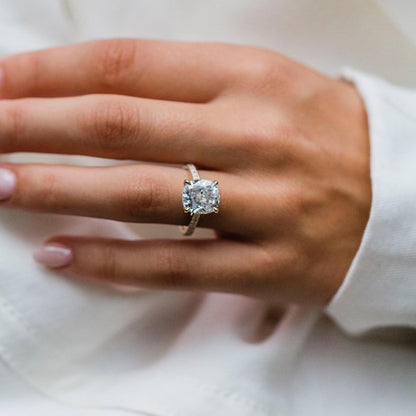 4.65 CT Cushion Hidden Halo & Pave Moissanite Engagement Ring