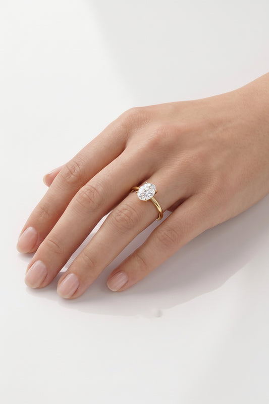 3 CT Oval Hidden Halo & Dainty Pave Moissanite Engagement Ring