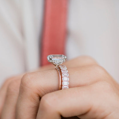 3.5 CT Emerald Hidden Halo Moissanite Engagement Ring