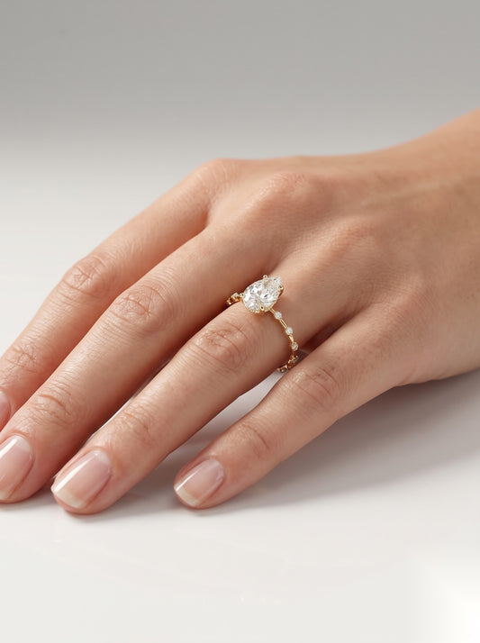1 CT Pear Dainty Pave Moissanite Engagement Ring