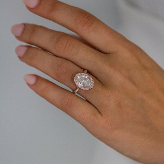 4 CT Oval Halo & Pave Moissanite Engagement Ring