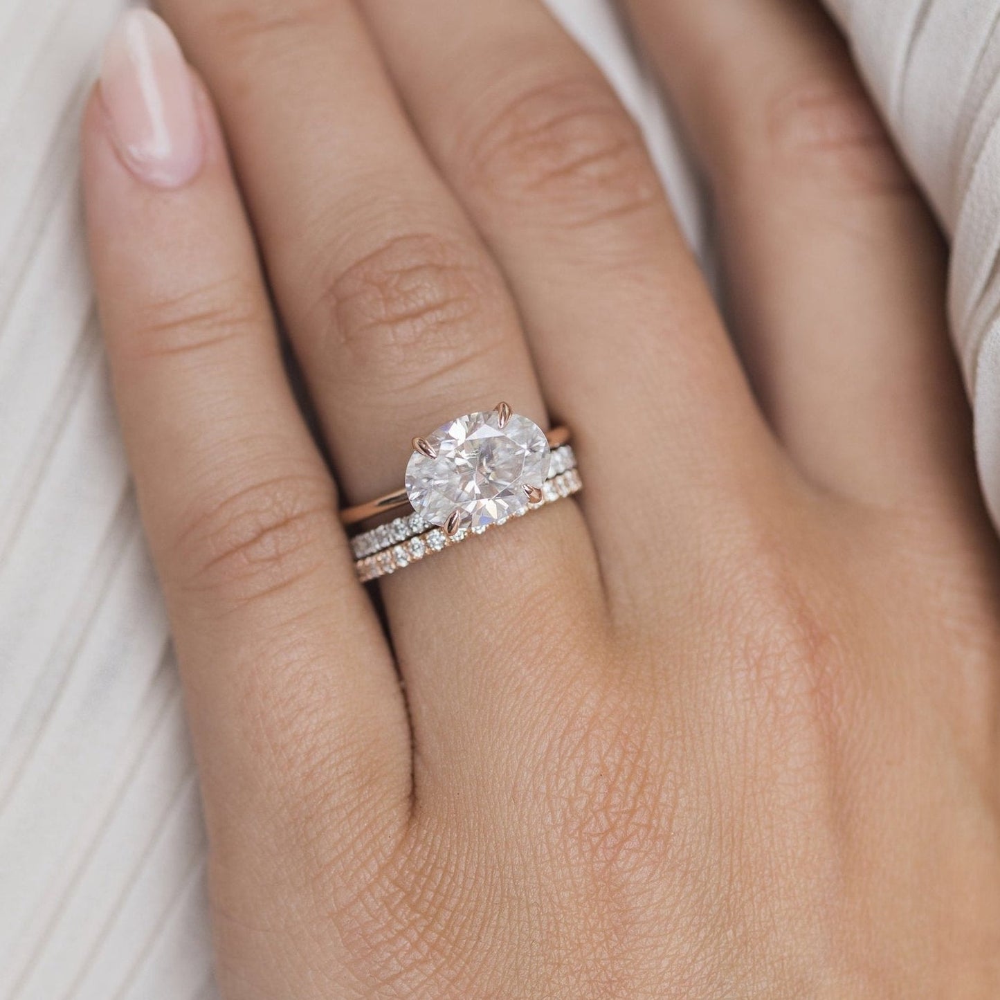 3.5 CT East West Oval Solitaire Moissanite Engagement Ring