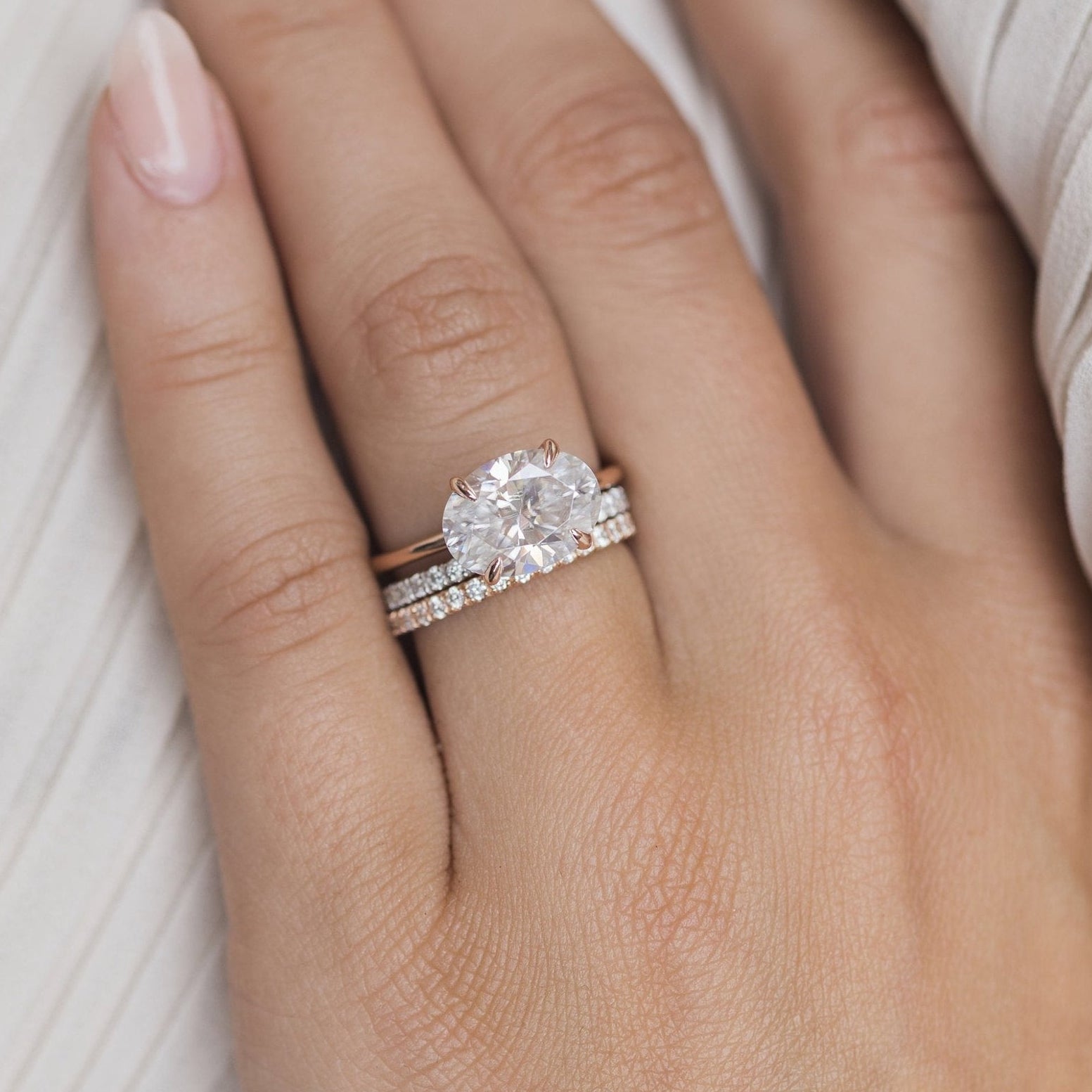 3.5 CT East West Oval Solitaire Moissanite Engagement Ring