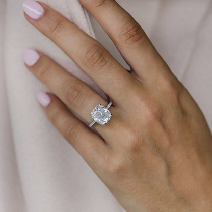 4.65 CT Elongated Cushion Hidden Halo & Pave Moissanite Engagement Ring