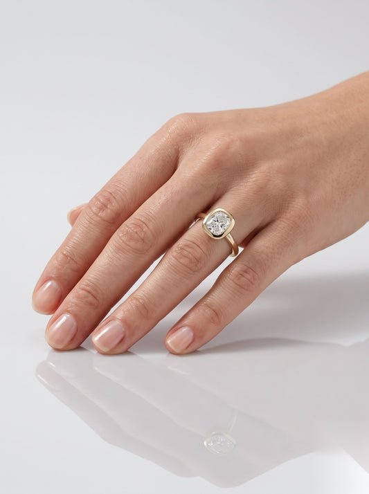 0.5 CT Cushion Hidden Halo Moissanite Engagement Ring
