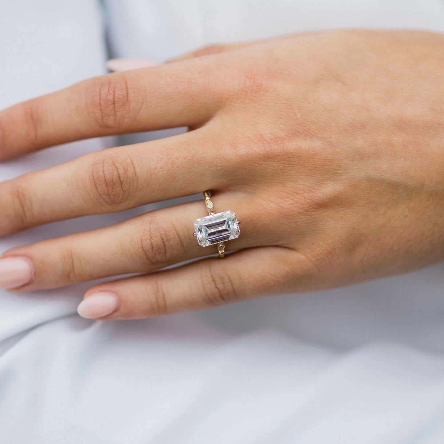 4.1 CT Emerald Pave Moissanite Engagement Ring
