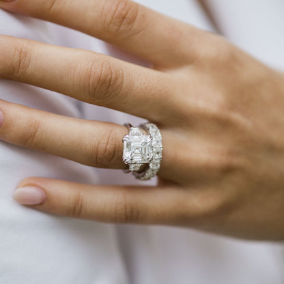 4.1 CT Asscher Three Stone Moissanite Engagement Ring