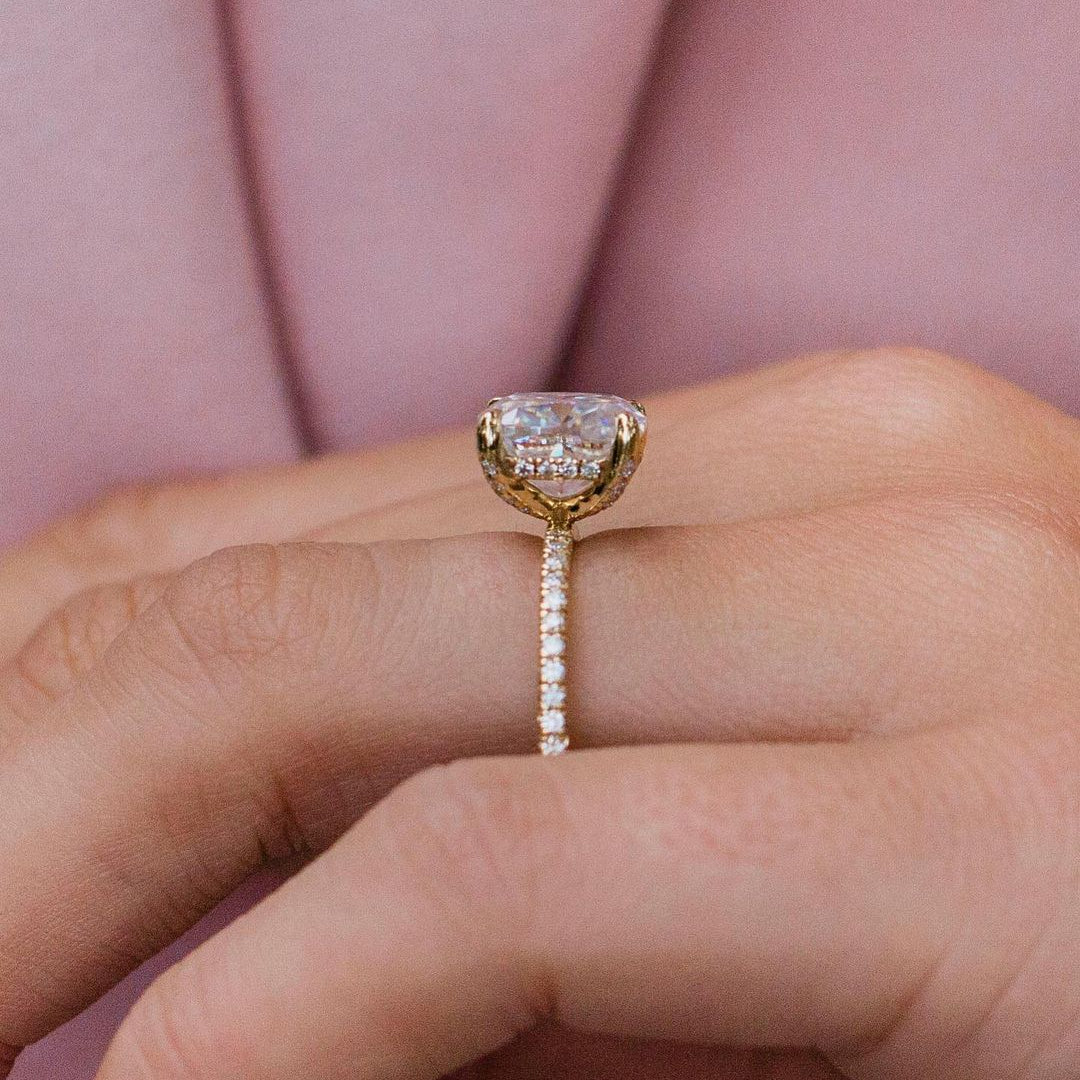 2.8 CT Cushion Hidden Halo & Pave Moissanite Engagement Ring