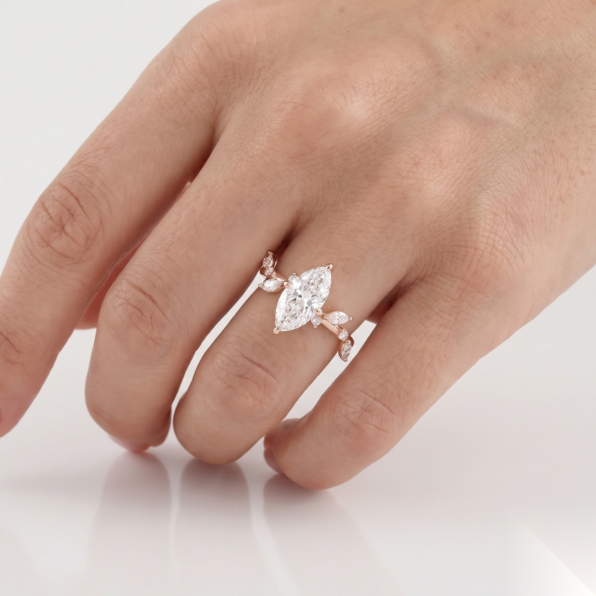 1.5 CT Marquise Dainty Pave Moissanite Engagement Ring
