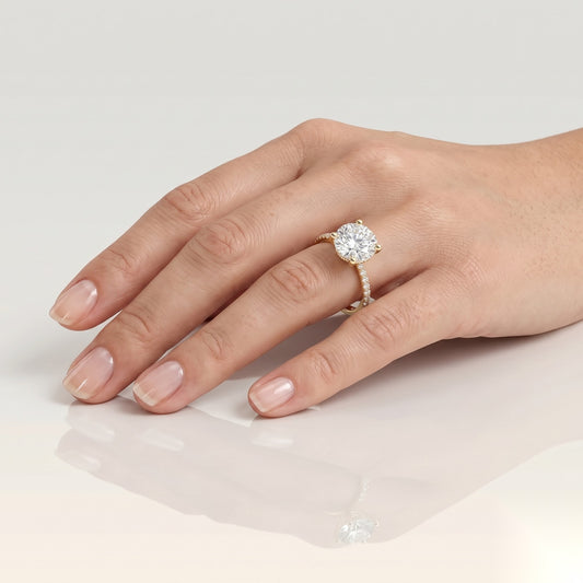 4 CT Round Hidden Halo & Pave Moissanite Engagement Ring
