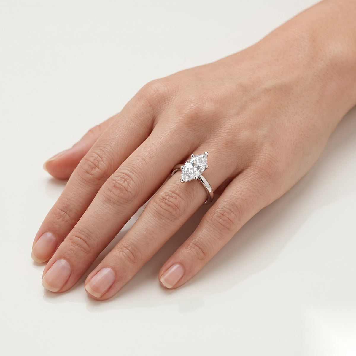 0.5 CT Marquise Solitaire Moissanite Engagement Ring