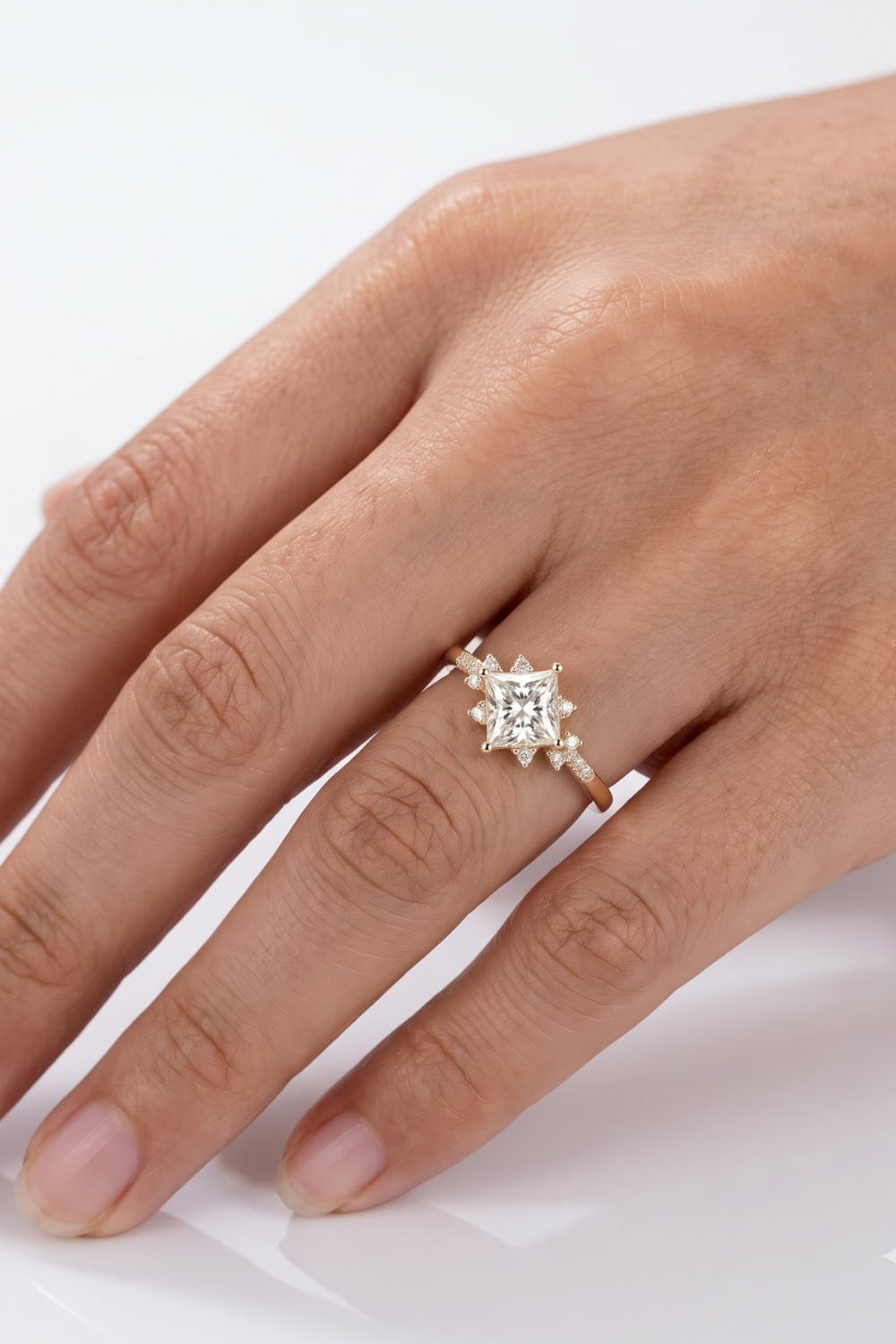 1 CT Princess Cluster Moissanite Engagement Ring