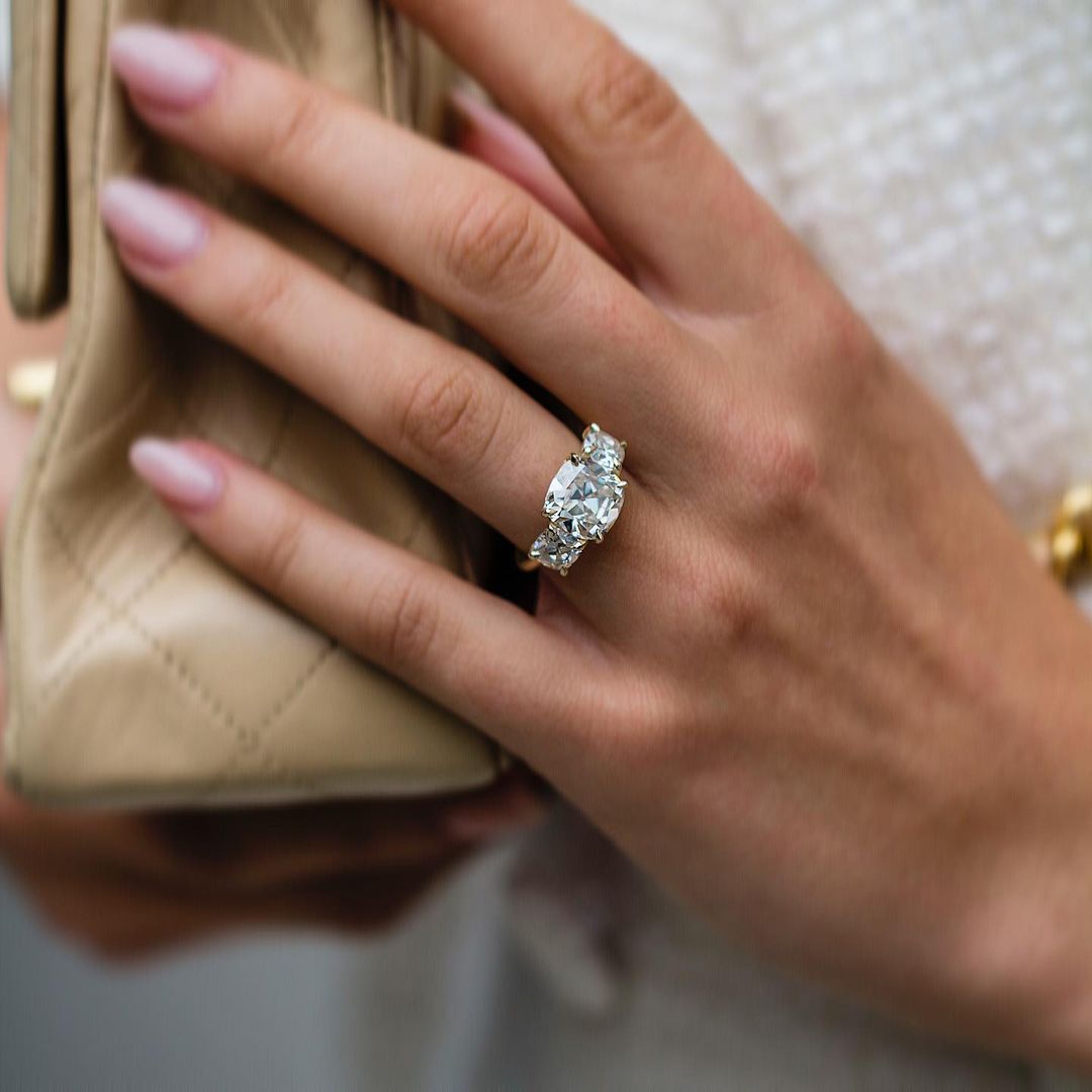 4 CT Cushion Three Stone Moissanite Engagement Ring