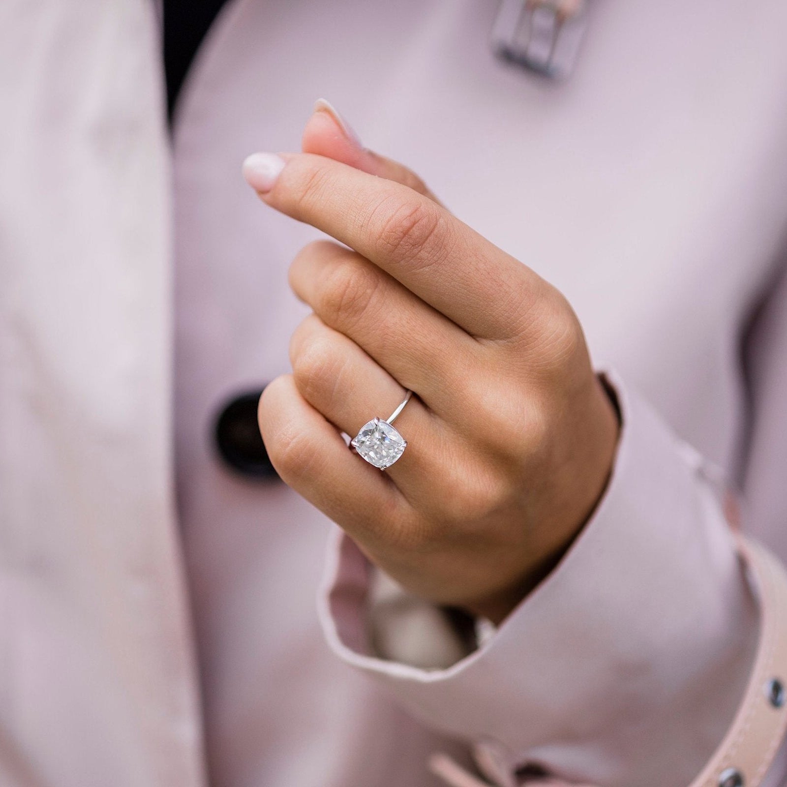 4.5 CT Cushion Solitaire Moissanite Engagement Ring