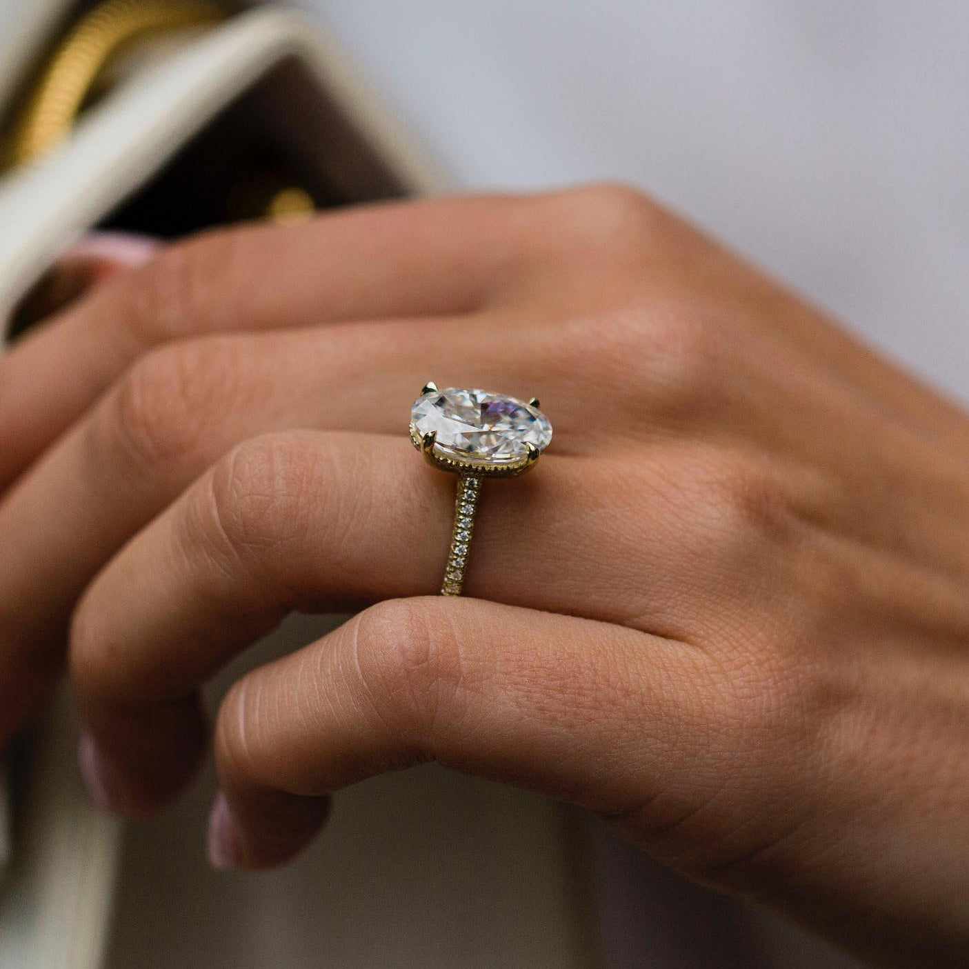 5 CT Oval Hidden Halo & Pave Moissanite Engagement Ring