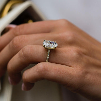 5 CT Oval Hidden Halo & Pave Moissanite Engagement Ring