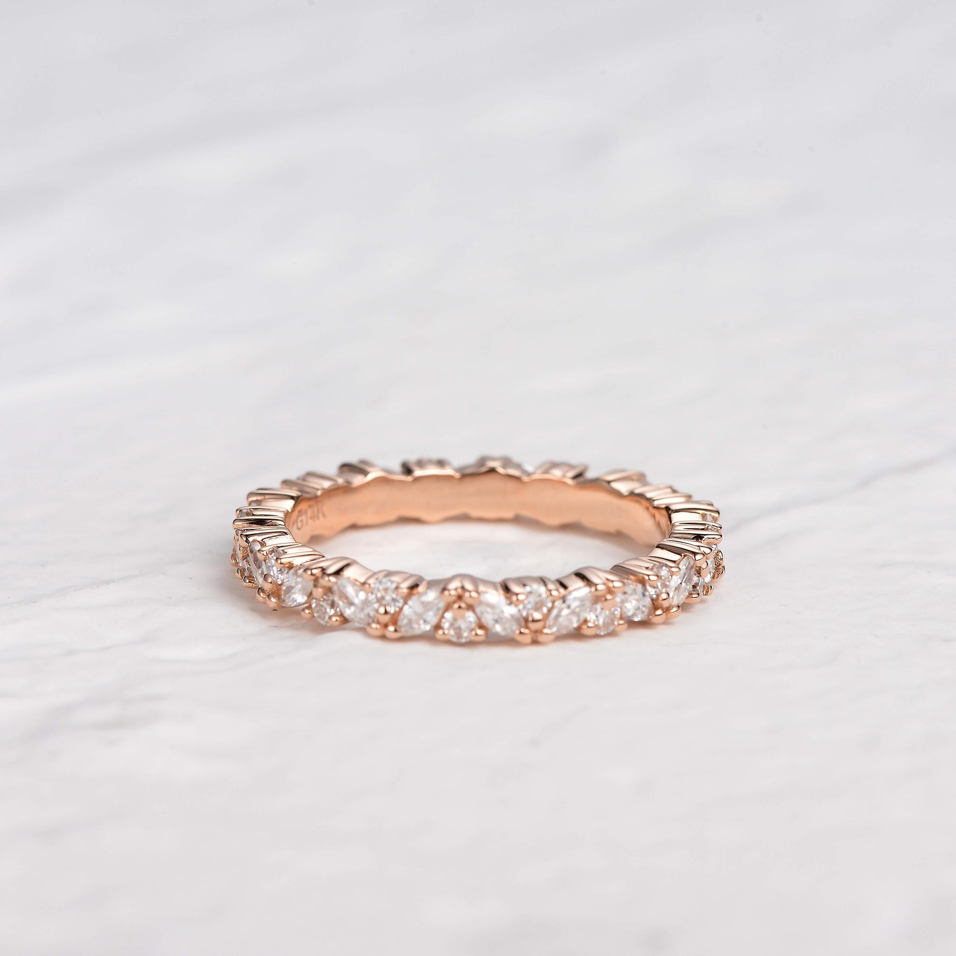 0.4 TCW Marquise & Round Cluster Moissanite Wedding Band