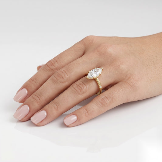 1 CT Marquise Dainty Pave Moissanite Engagement Ring