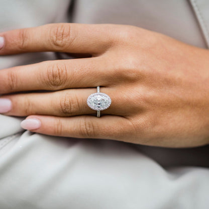 3.85 CT Oval Halo & Pave Moissanite Engagement Ring