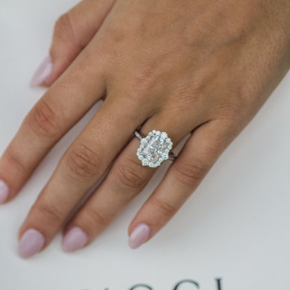 3.4 CT Radiant Halo & Pave Moissanite Engagement Ring