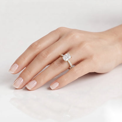 3 CT Radiant Hidden Halo & Pave Moissanite Engagement Ring