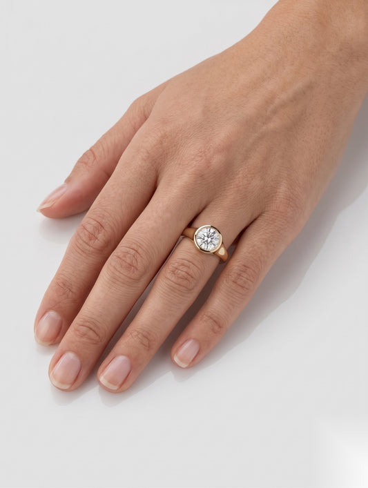 1 CT Round Bezel Solitaire Moissanite Engagement Ring