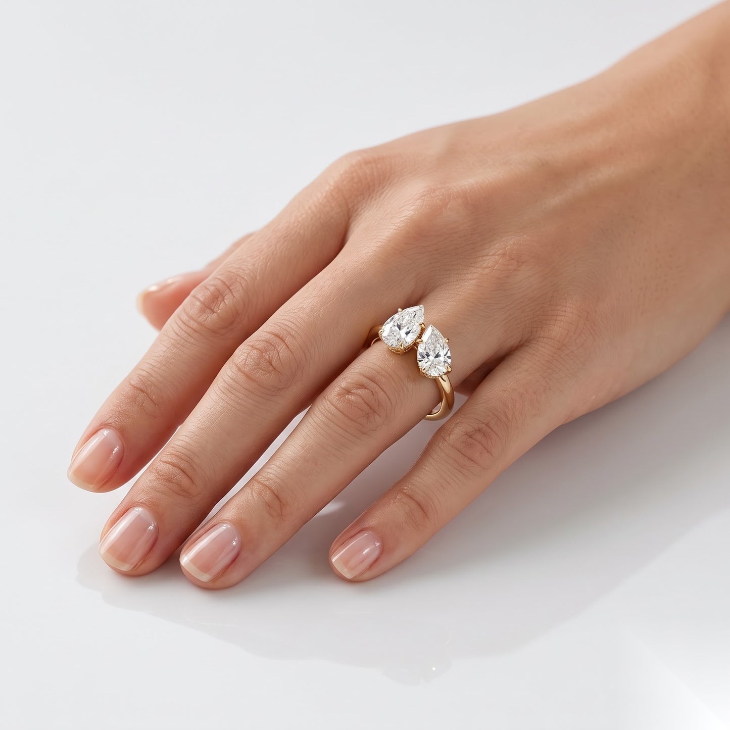 2.5 CT Pear Toi Et Moi Hidden Halo Moissanite Engagement Ring