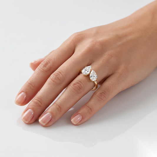 2.5 CT Pear Toi Et Moi Hidden Halo Moissanite Engagement Ring