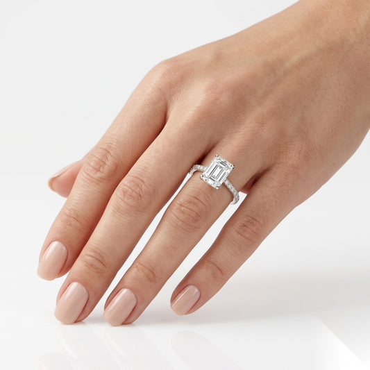 1 CT Emerald Hidden Halo & Pave Moissanite Engagement Ring