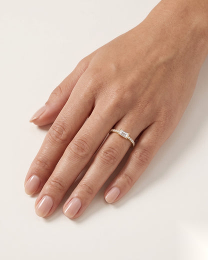 0.14 CT Baguette Pave Moissanite Engagement Ring