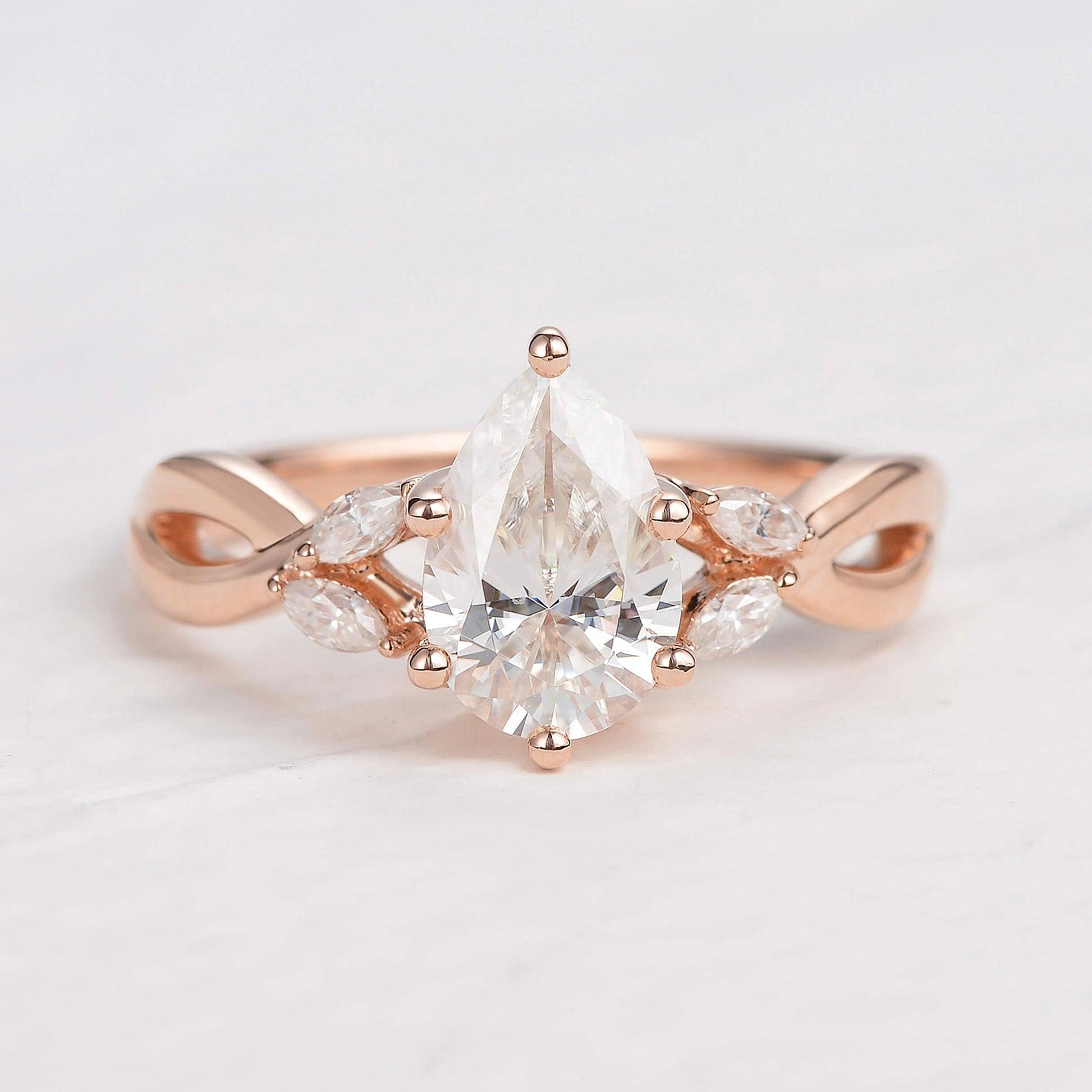 1.52 CT Pear Cluster Moissanite Engagement Ring