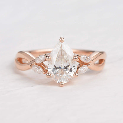 1.52 CT Pear Cluster Moissanite Engagement Ring