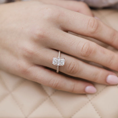 3.55 CT Radiant Hidden Halo & Pave Moissanite Engagement Ring