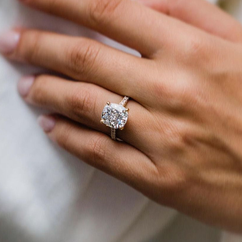 4.65 CT Cushion Hidden Halo & Pave Moissanite Engagement Ring