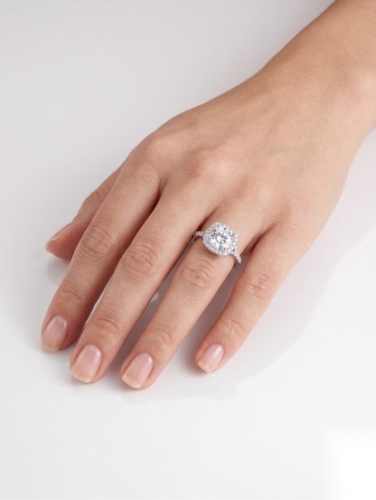 1.5 CT Round Halo & Pave Split Shank Solitaire Moissanite Engagement Ring