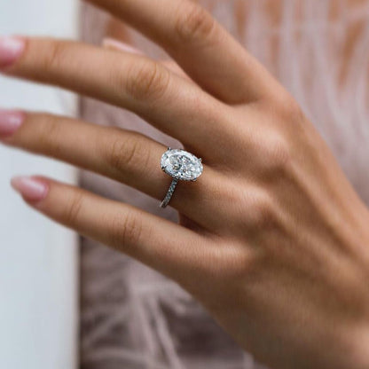 5.9 CT Oval Hidden Halo & Pave Moissanite Engagement Ring